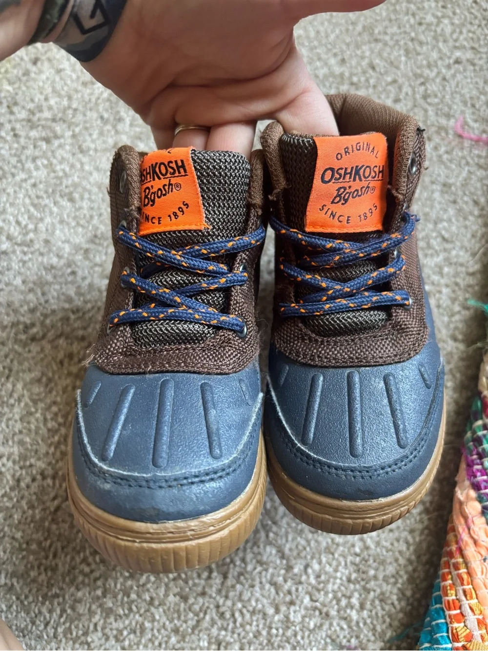 OshKosh B'gosh Brown, Navy & Orange Kids Outdoor Boots